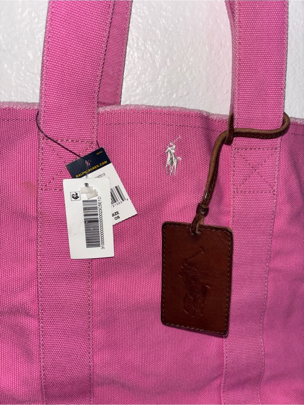 Ralph Lauren Rose Pink Canvas Tote with Leather Tag- NWT - Picture 2 of 6